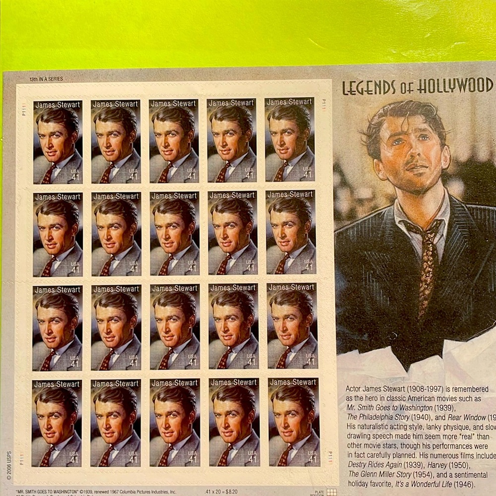James Stewart “Legends of Hollywood” stamps.